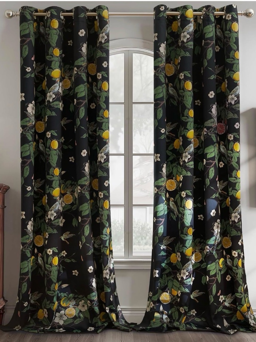 Black Citrus Floral Grommet Curtain Panel - Brand